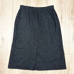 Vintage Charcoal Grey Pinstripe Wool Blend Midi Skirt Pocketed Size 13/14